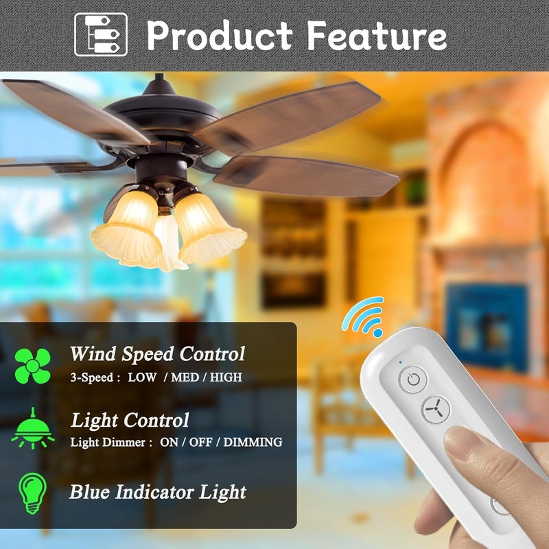FEKOTS Universal Ceiling Fan Remote Control and Receiver Kit for Hampton Bay,Harbor Breeze,Hunter Ceiling Fan Replacment 99392 99770 99813 99772 99122 99123 99600, 3-Speed Control with Dimmer - Image 2
